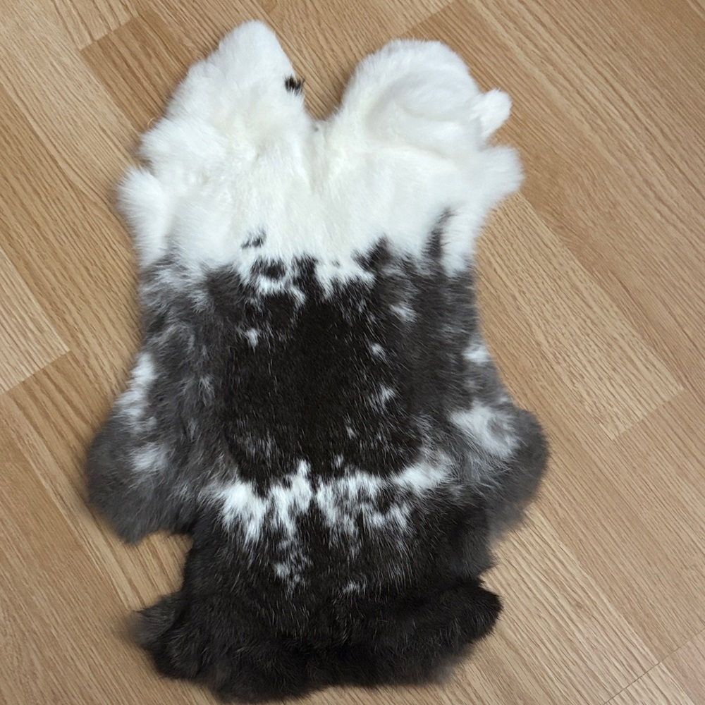 #0316 Black Gray White Rabbit Pelt Real Fur Craft Display